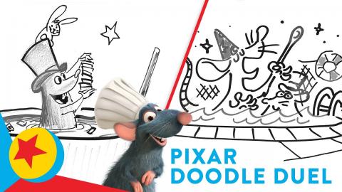 Pixar Artists Face Off to Draw Remy in the Pool Doing Magic | Pixar Doodle Duel